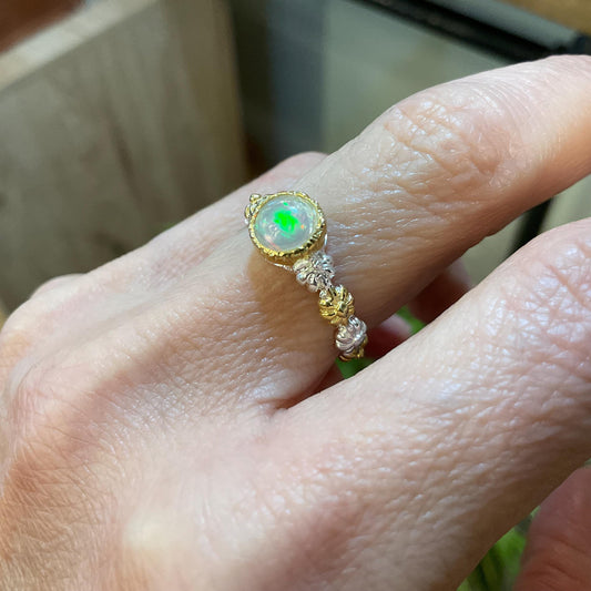 Sterling Silver rainbow Opal Artisan dainty ring 6