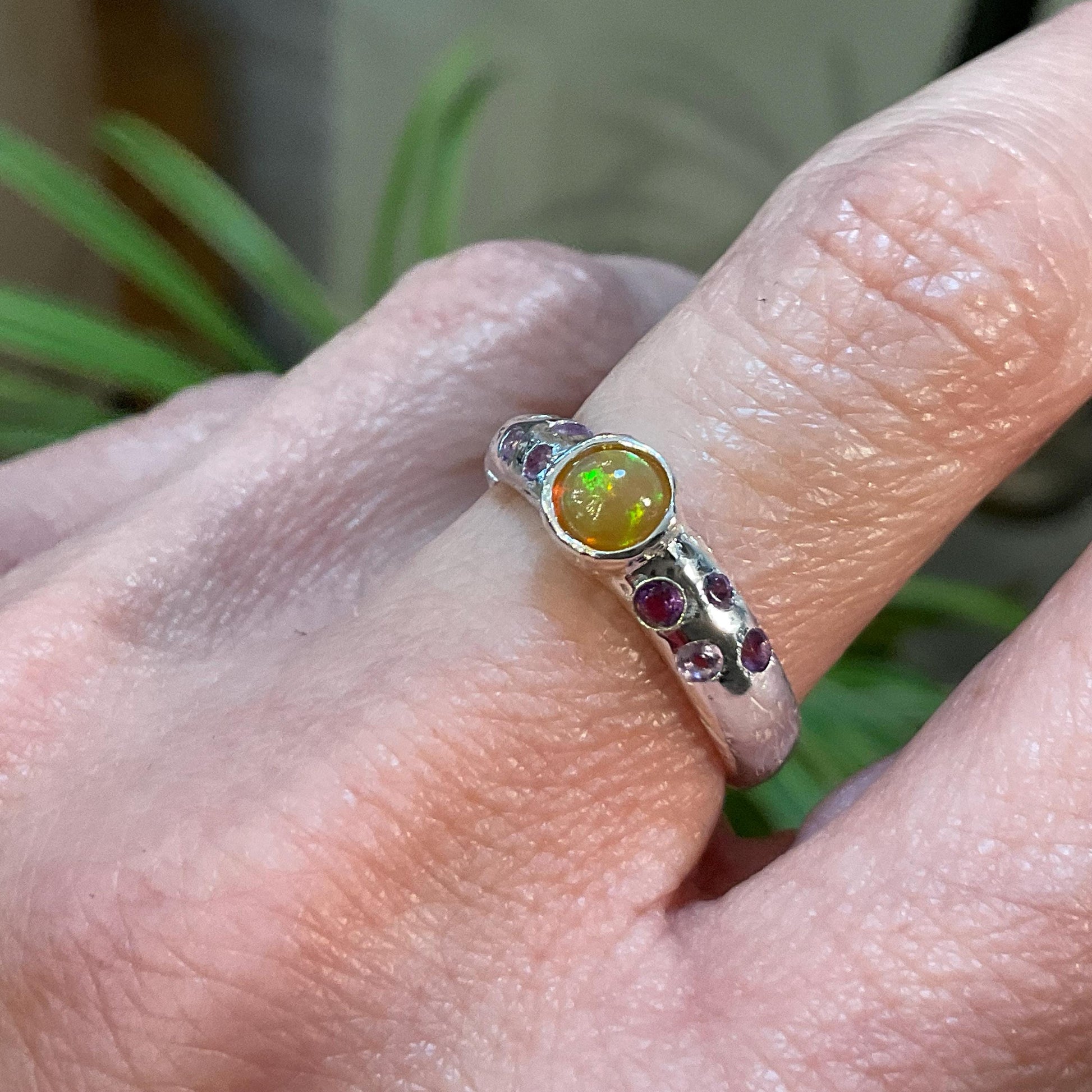 Sterling Silver rainbow Opal Artisan dainty amethyst ring 6 Colors Of Etnika