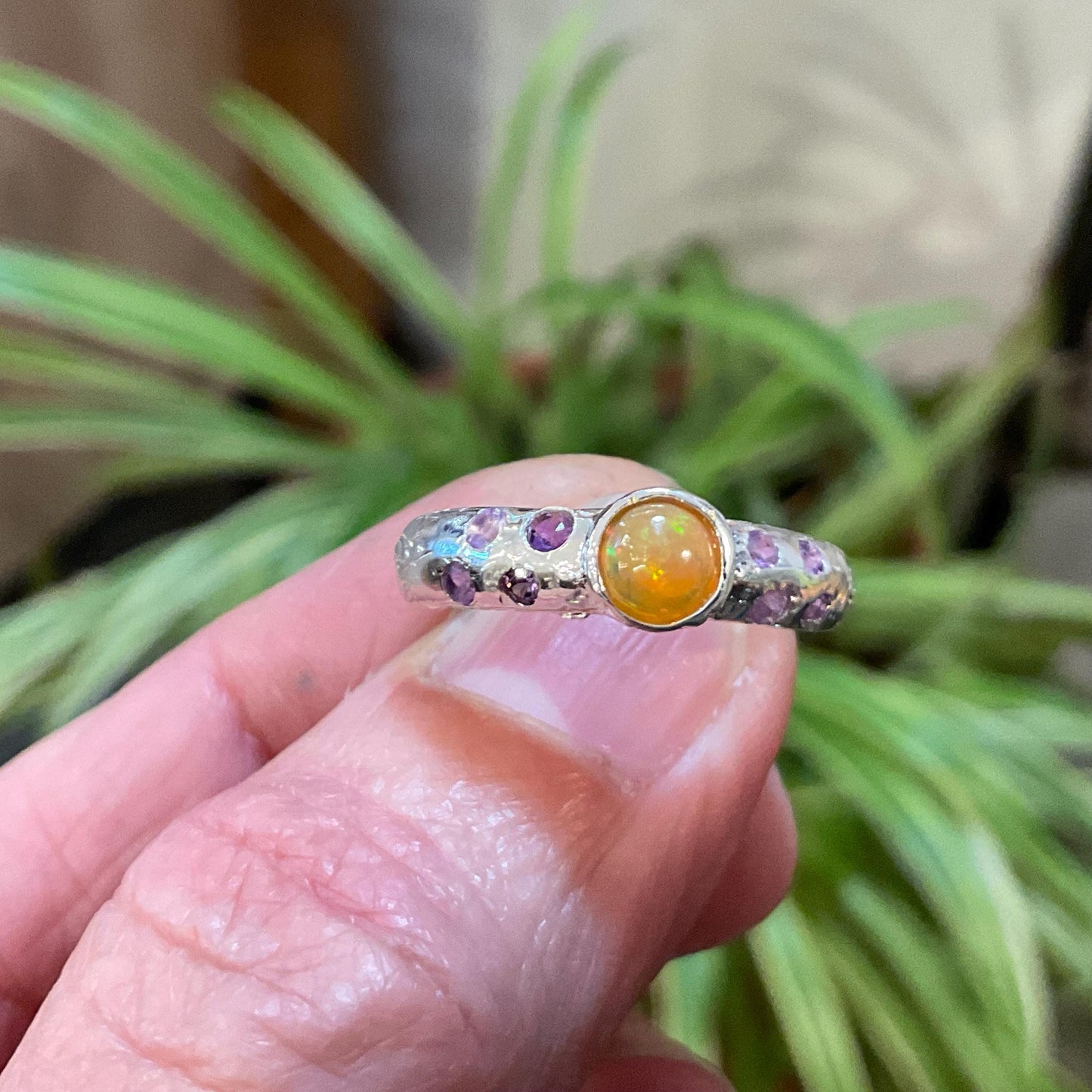 Sterling Silver rainbow Opal Artisan dainty amethyst ring 6 Colors Of Etnika