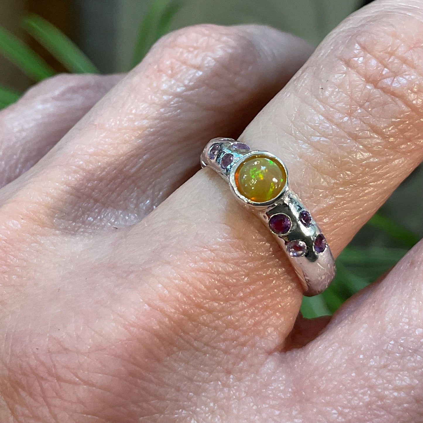 Sterling Silver rainbow Opal Artisan dainty amethyst ring 6 Colors Of Etnika