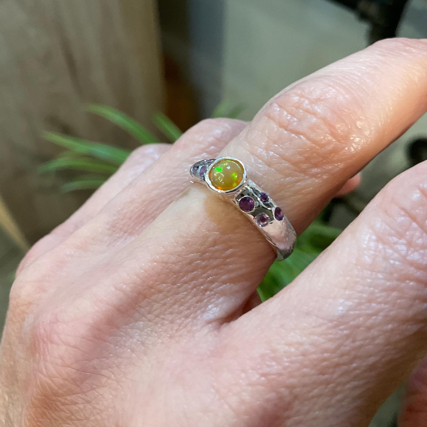 Sterling Silver rainbow Opal Artisan dainty amethyst ring 6 Colors Of Etnika