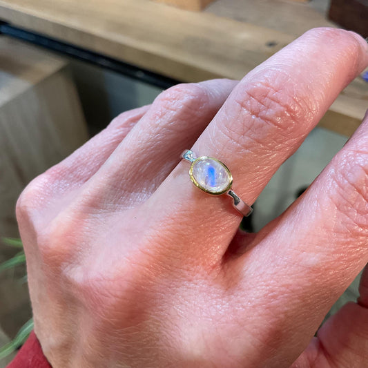 Sterling silver natural moonstone dainty ring 6.5