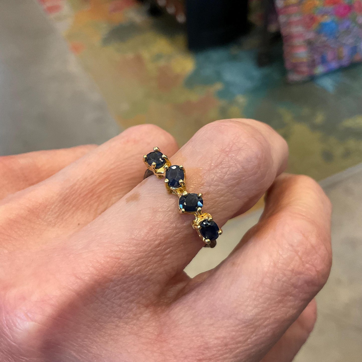 sterling silver natural organic blue sapphire stacking ring 7.5