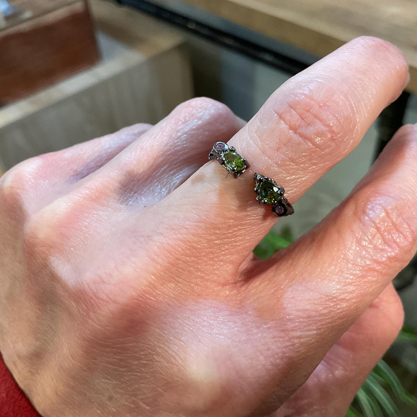 sterling silver natural peridot stacking ring adjustable 6 7 Colors Of Etnika