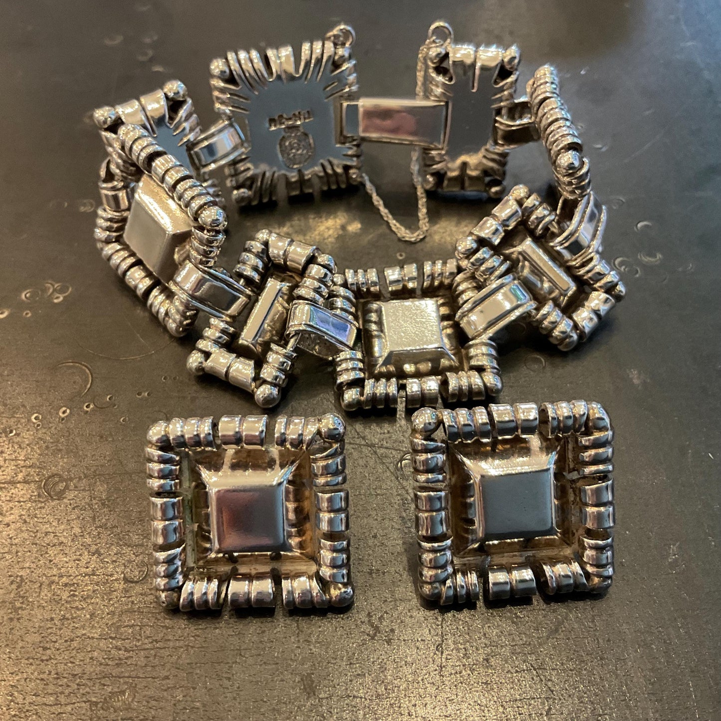 sterling silver modernist vintage signed William Spratling  Bracelet earrings set