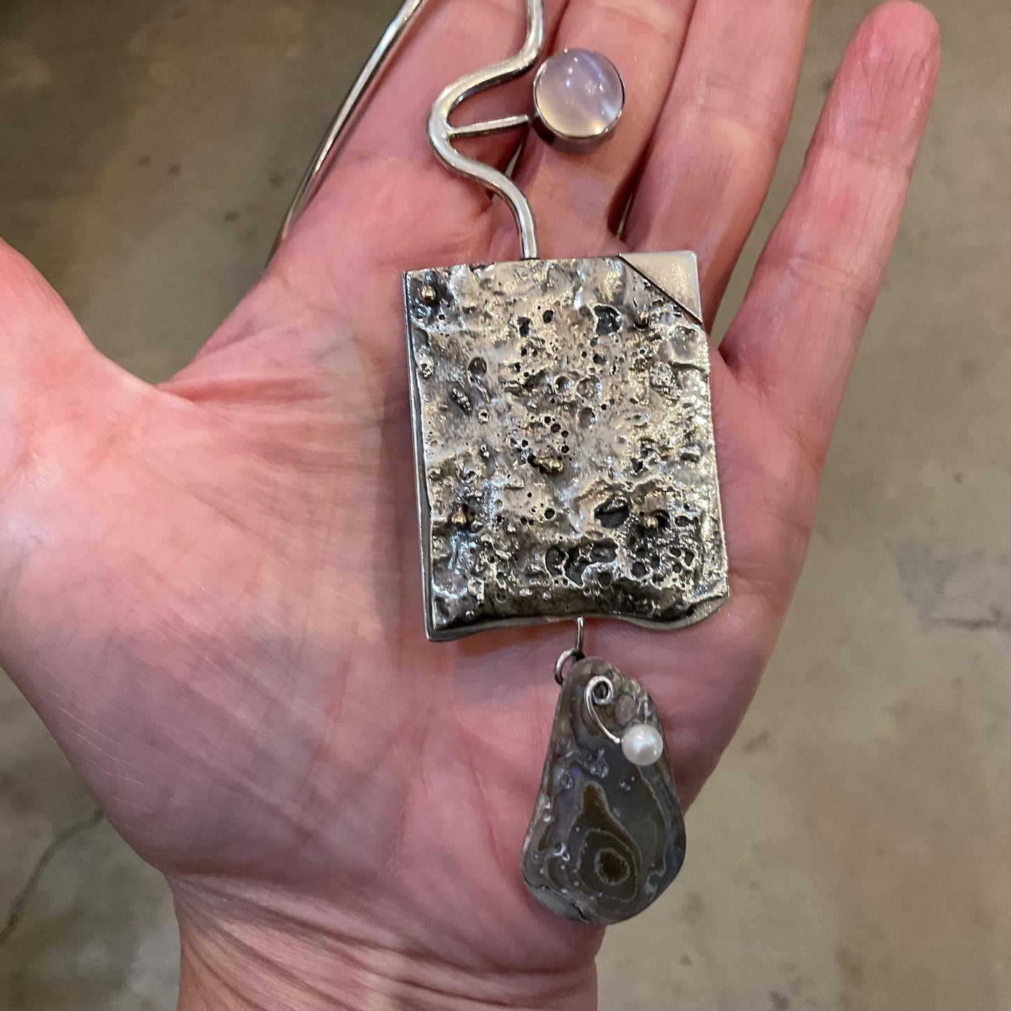 Sterling silver cat eye brutalist abstract Statement Necklace choker