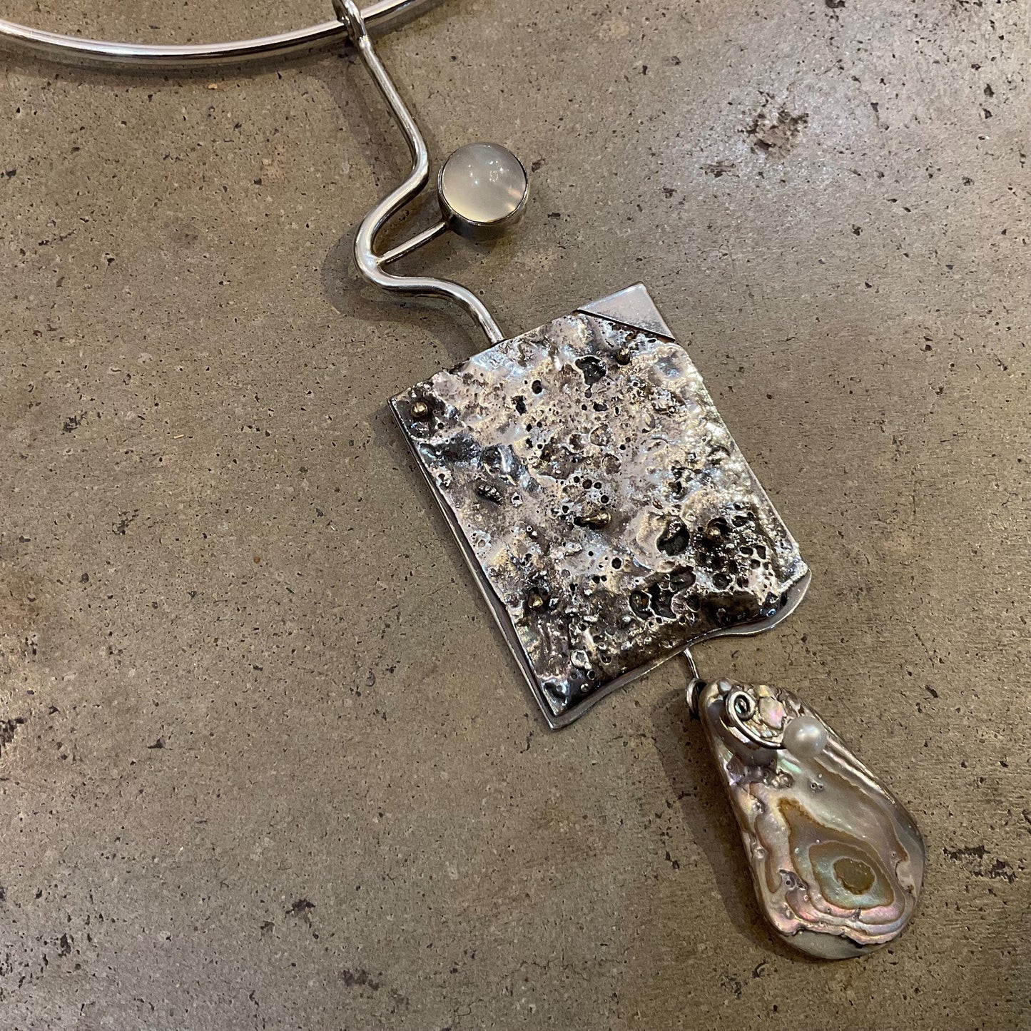 Sterling silver cat eye brutalist abstract Statement Necklace choker