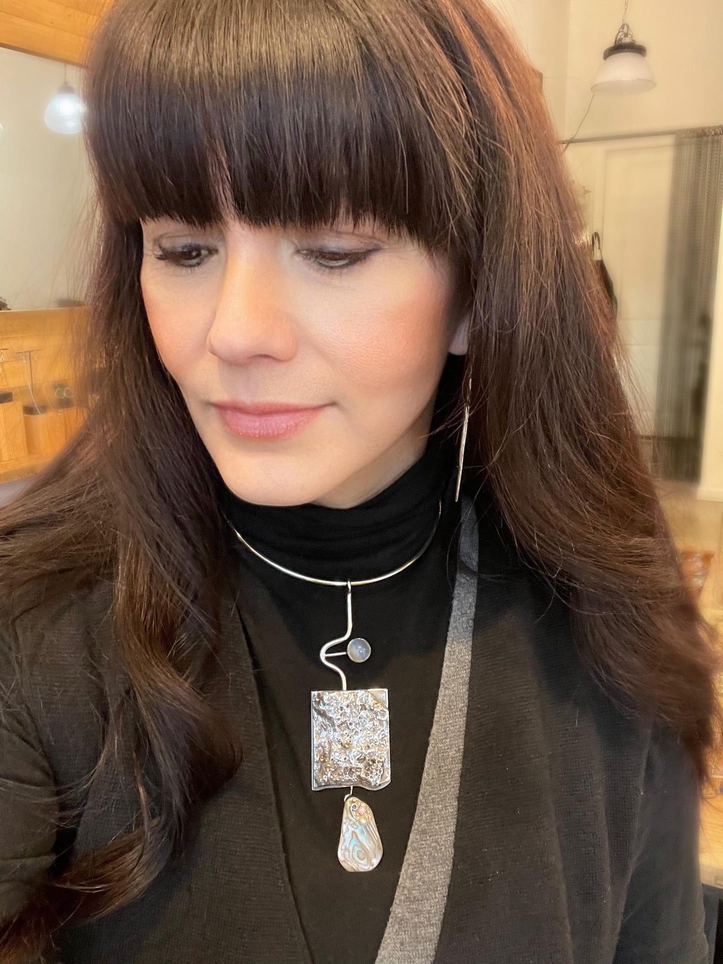 Sterling silver cat eye brutalist abstract Statement Necklace choker