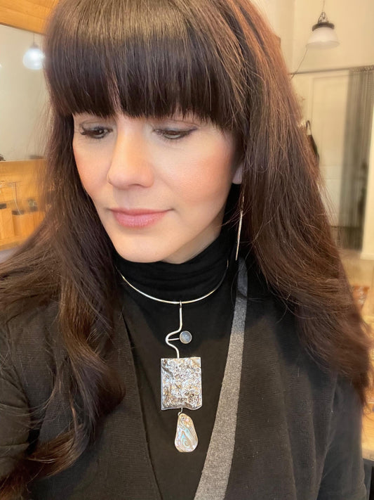 Sterling silver cat eye brutalist abstract Statement Necklace choker