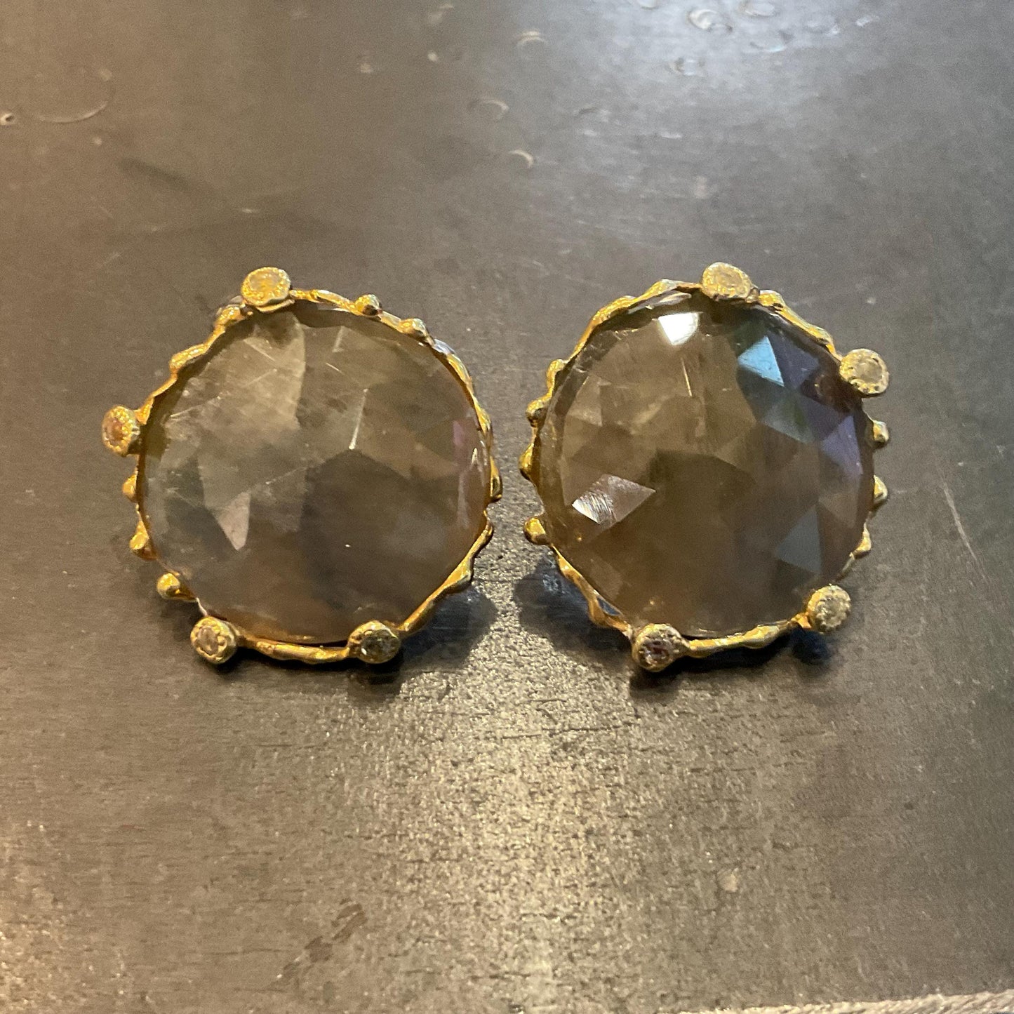 sterling Silver natural sapphire large round post statement Earrings