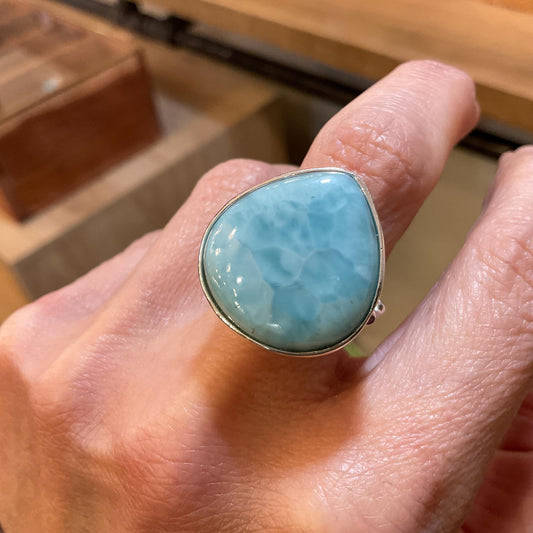 Sterling Statement larimar natural twigs amethyst pear shape ring 8