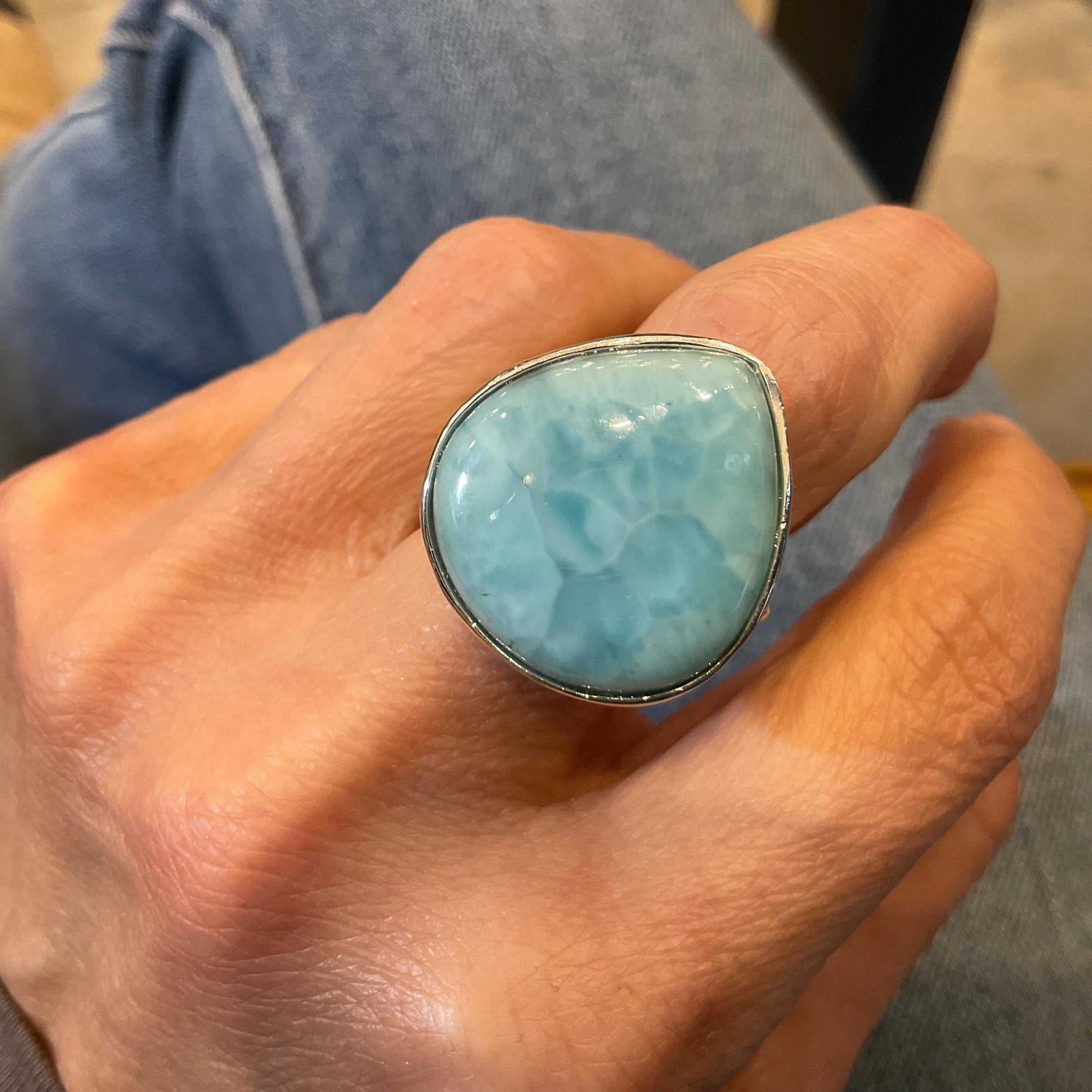 Sterling Statement larimar natural twigs amethyst pear shape ring 8 Colors Of Etnika