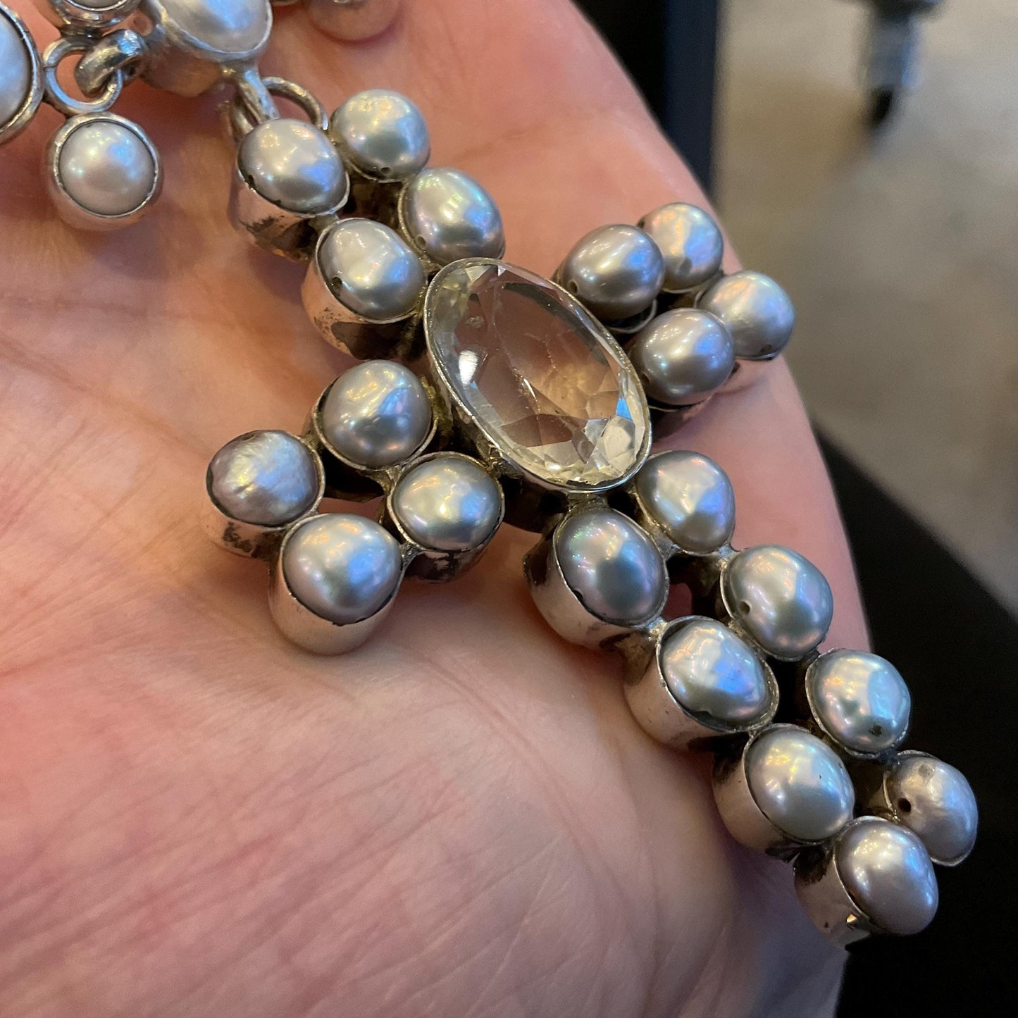 Sterling silver natural pearl cross natural quartz collar choker necklace