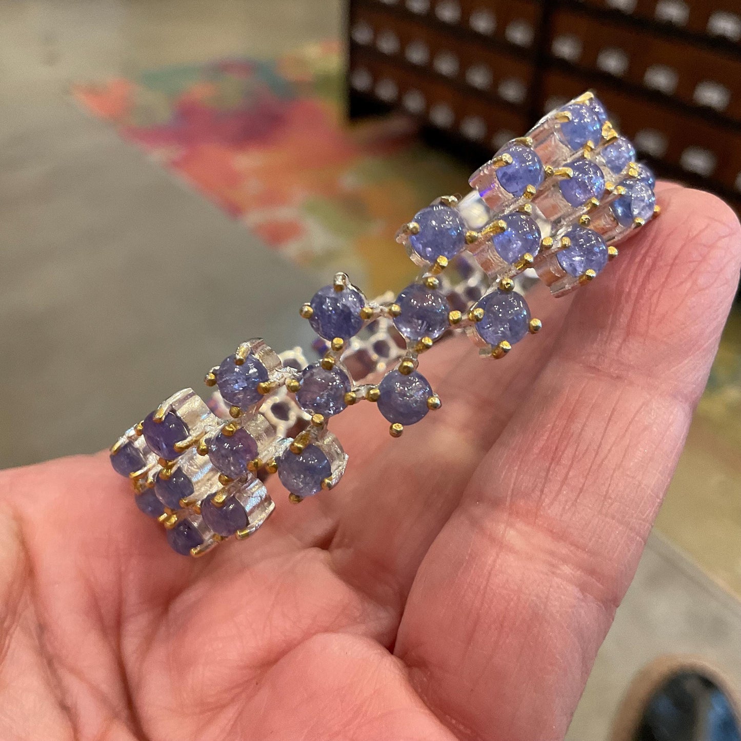 Sterling Silver purple Iolite tennis  bracelet for large wrist 7.5” 9”