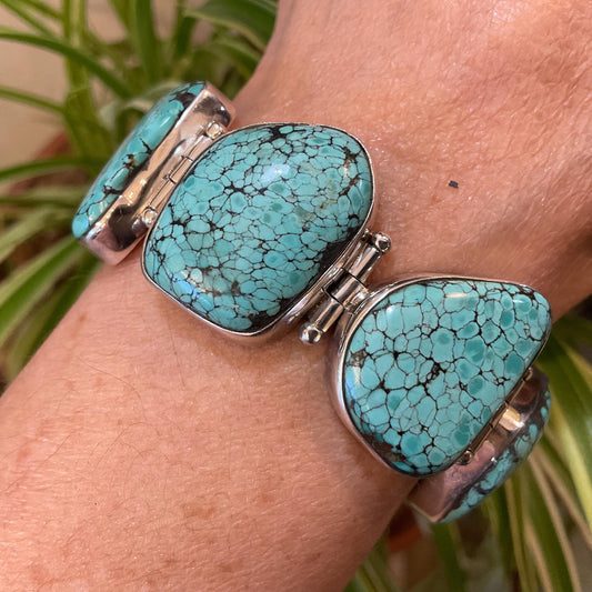 sterling silver Hubei turquoise statement bracelet