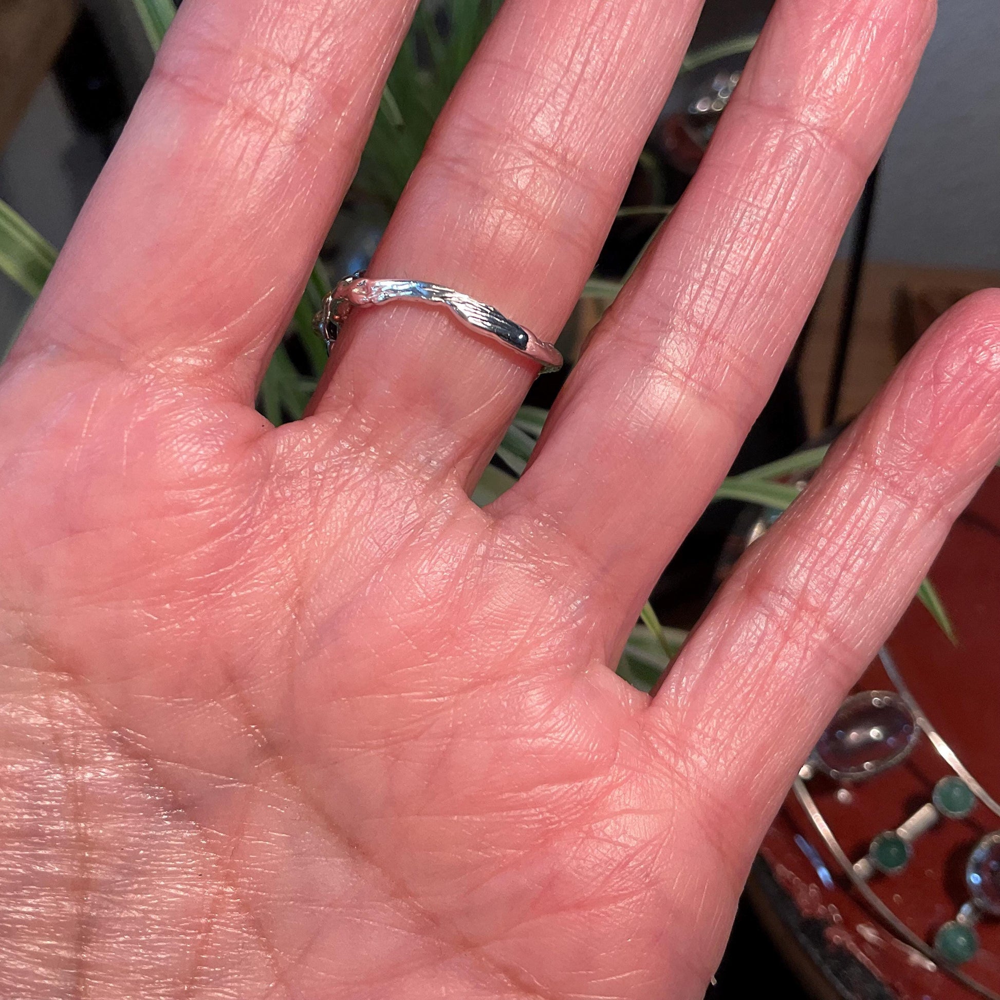 sterling silver natural twig organic blue sapphire open adjustable ring 7 8 9 Colors Of Etnika