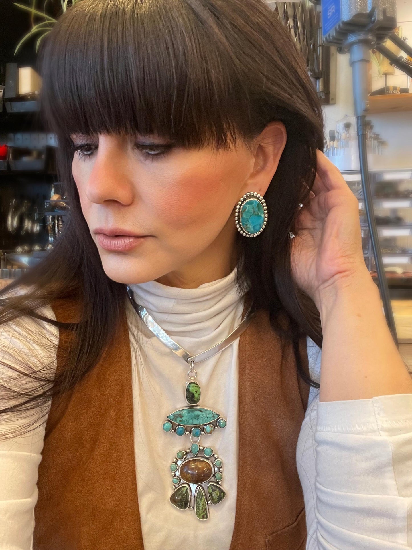 Sterling Silver large kingman turquoise large post earrings Colors Of Etnika