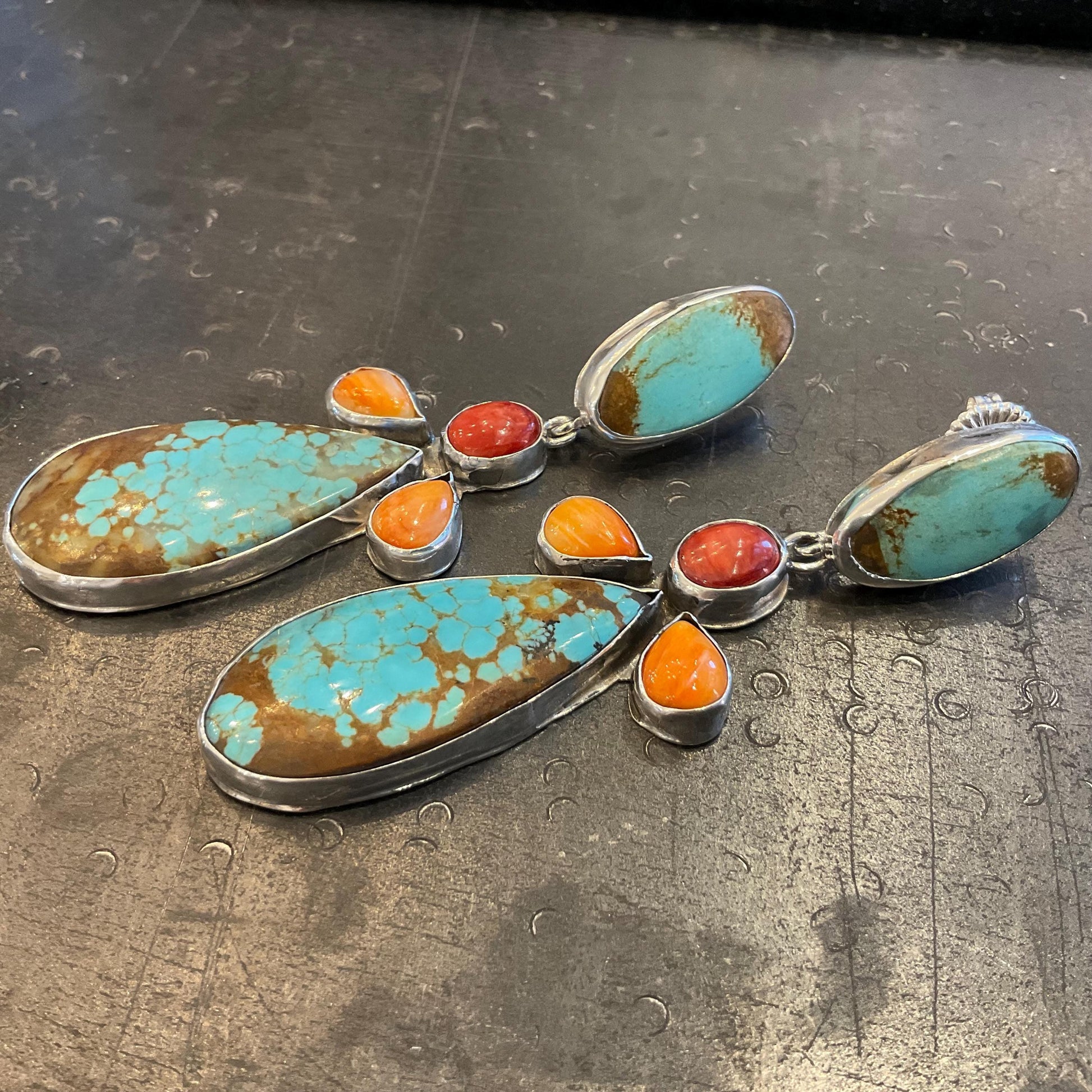 Sterling Silver turquoise spiny oyster conch post earrings Colors Of Etnika