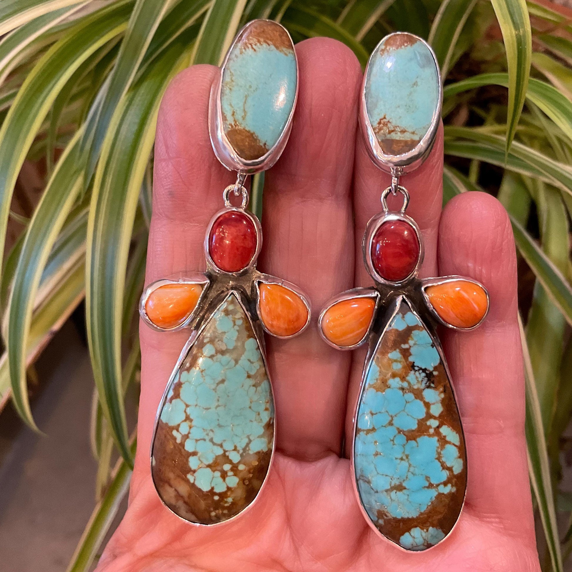 Sterling Silver turquoise spiny oyster conch post earrings Colors Of Etnika