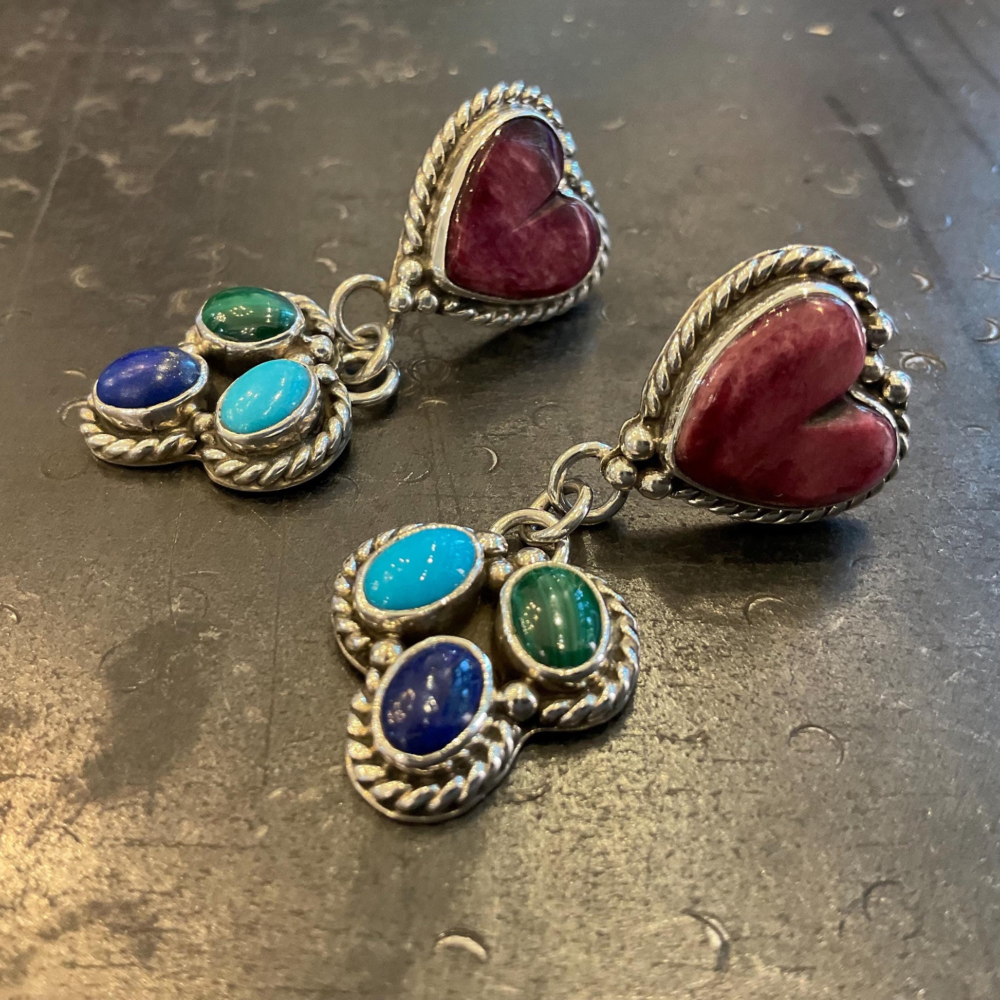 Sterling Silver Spiny oyster heart turquoise Native American earrings Colors Of Etnika