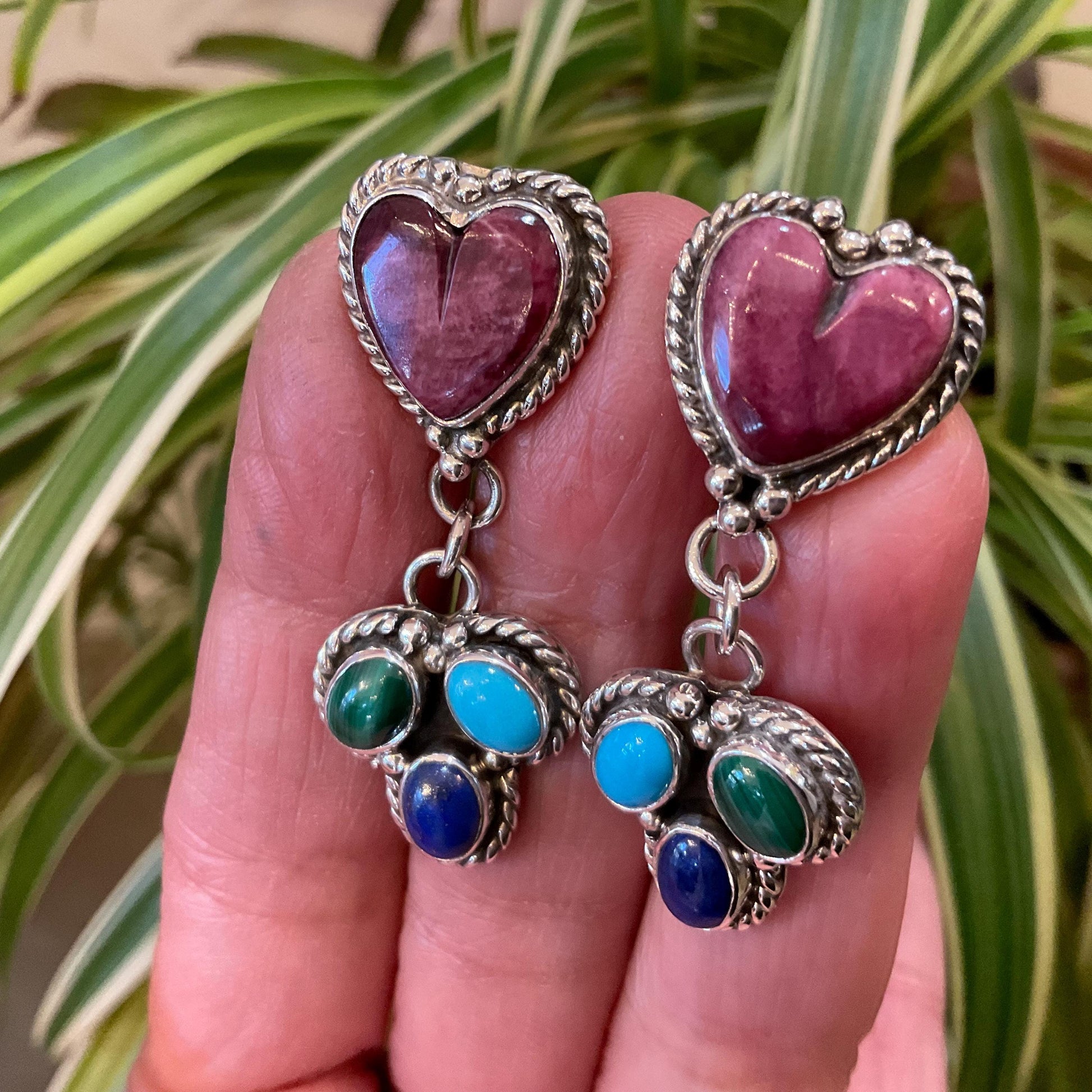 Sterling Silver Spiny oyster heart turquoise Native American earrings Colors Of Etnika