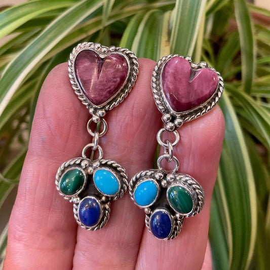 Sterling Silver Spiny oyster heart turquoise Native American earrings