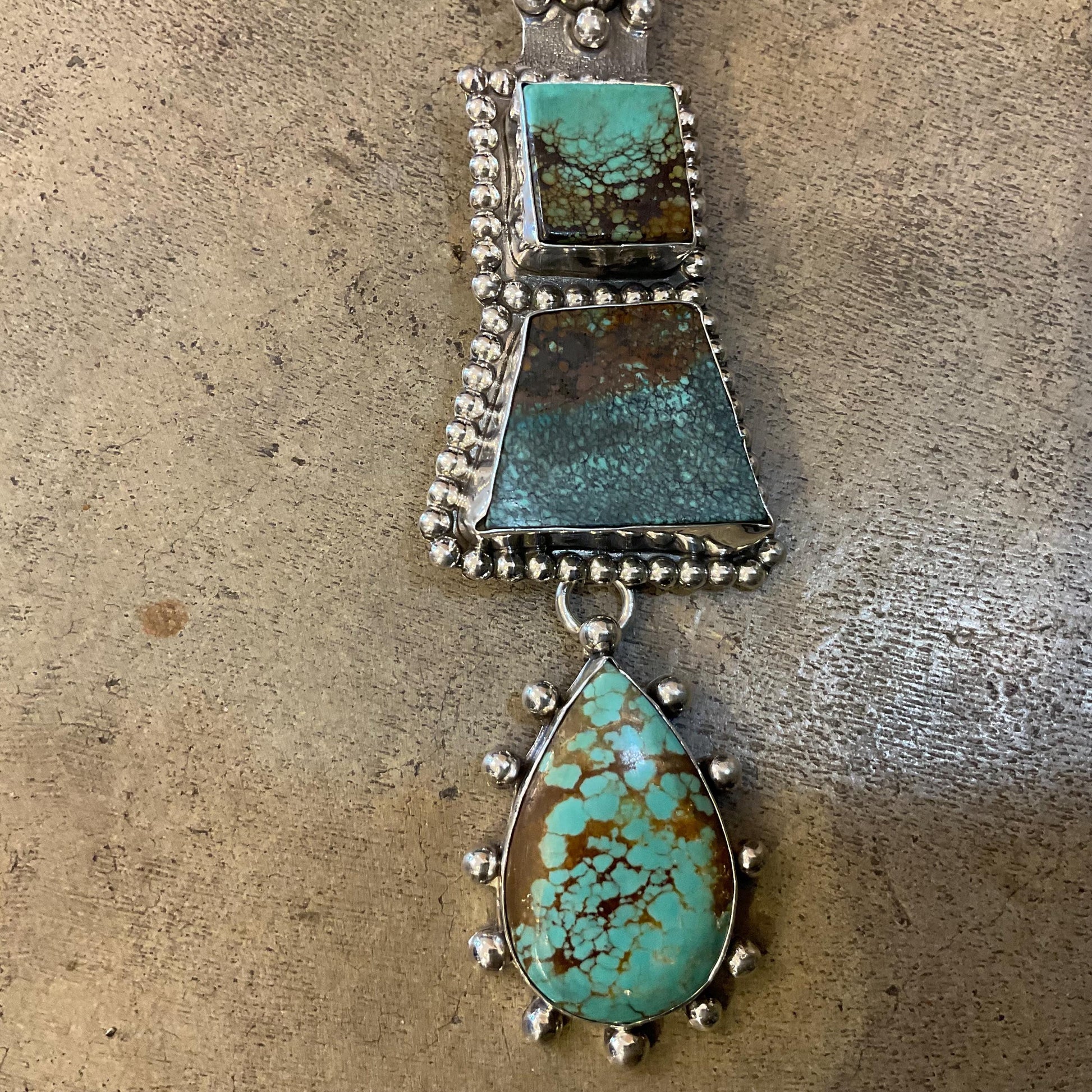 Sterling silver mix turquoise enhancer statement 6.5” huge pendant Colors Of Etnika