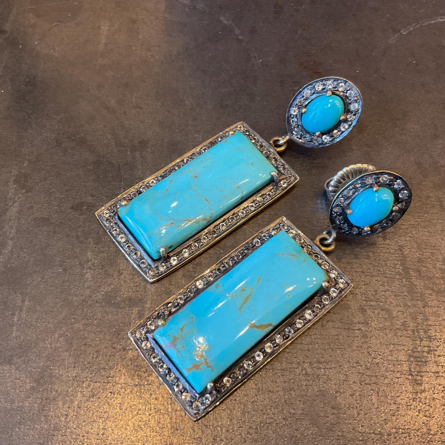 Sterling Silver rose cut diamonds turquoise vintage statement earrings Colors Of Etnika