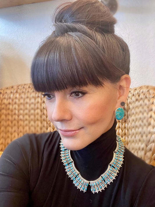 Sterling silver statement mid century  vintage Turquoise necklace