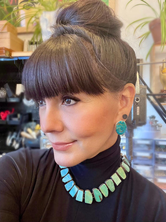 Sterling silver statement vintage Turquoise necklace choker