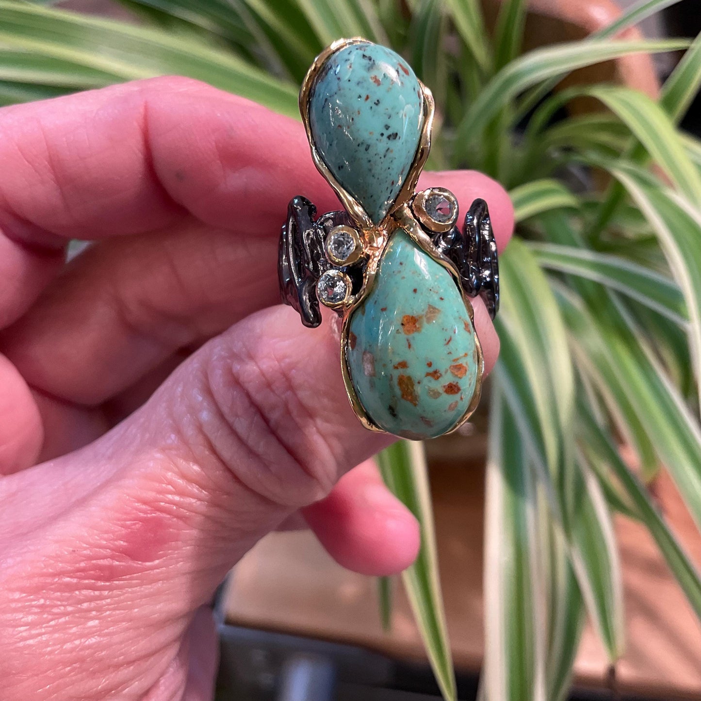 Sterling silver natural turquoise topaz band ring 8.5 Colors Of Etnika