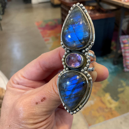 Sterling Silver labradorite amethyst Ring 6.5 7