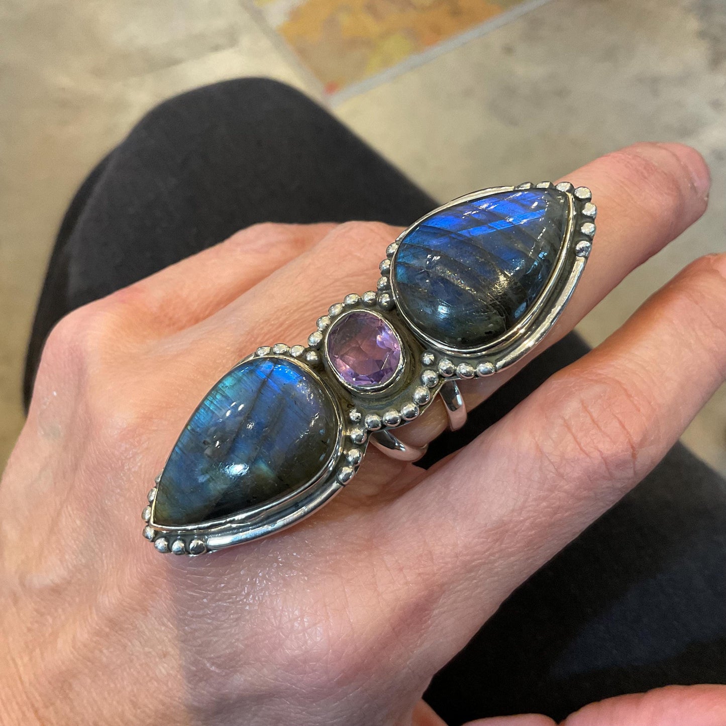 Sterling Silver labradorite amethyst Ring 6.5 7 Colors Of Etnika