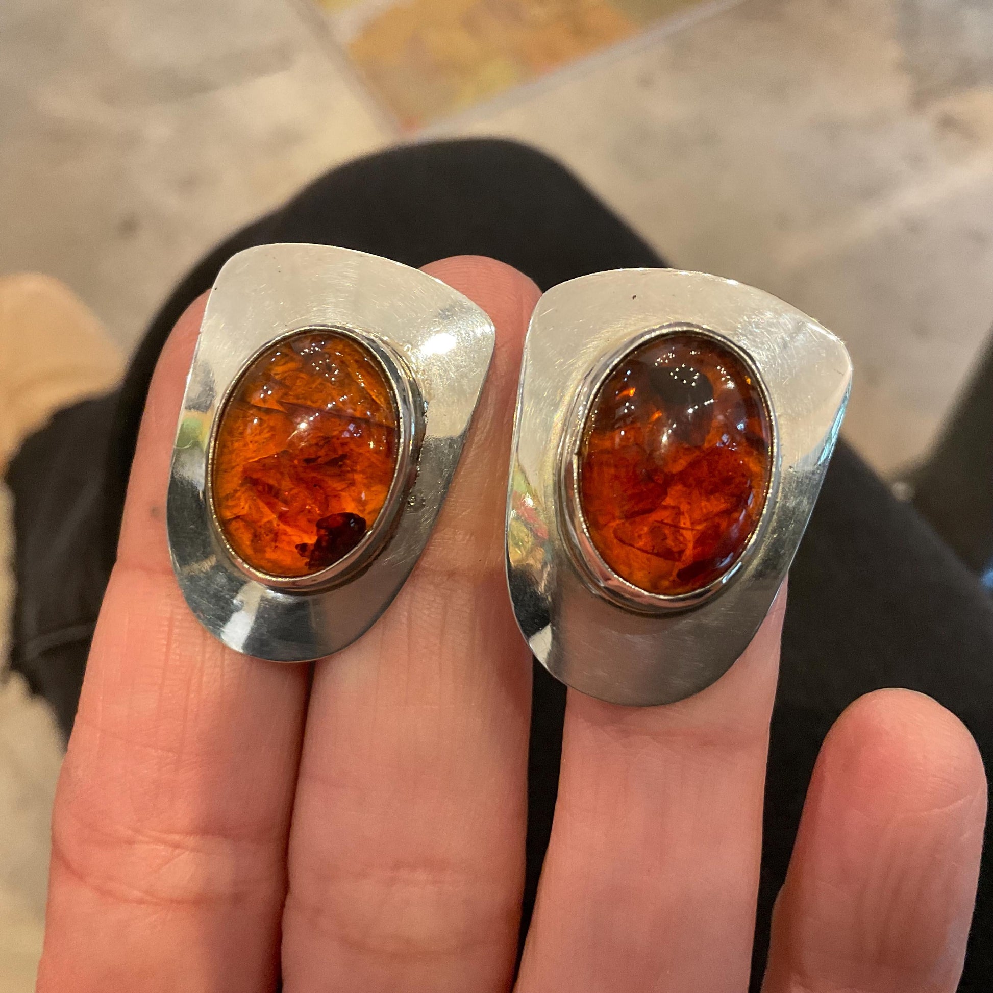 Sterling Silver vintage Amber statement post earrings Colors Of Etnika