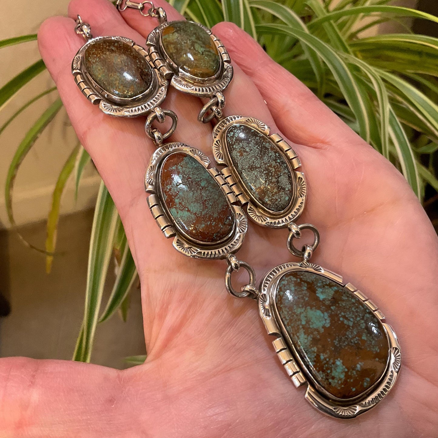 Sterling silver natural roystone turquoise statement necklace