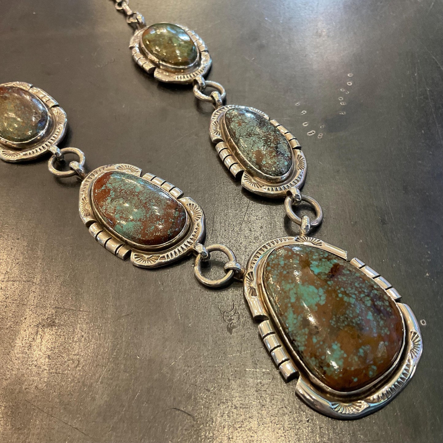 Sterling silver natural roystone turquoise statement necklace