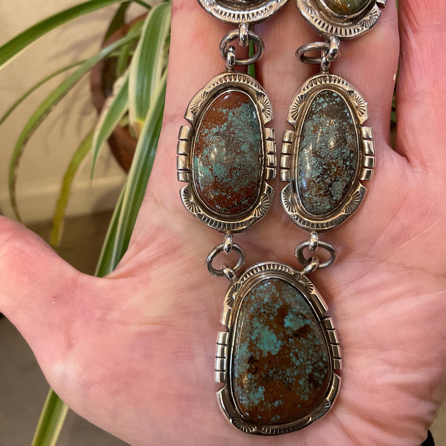 Sterling silver natural roystone turquoise statement necklace