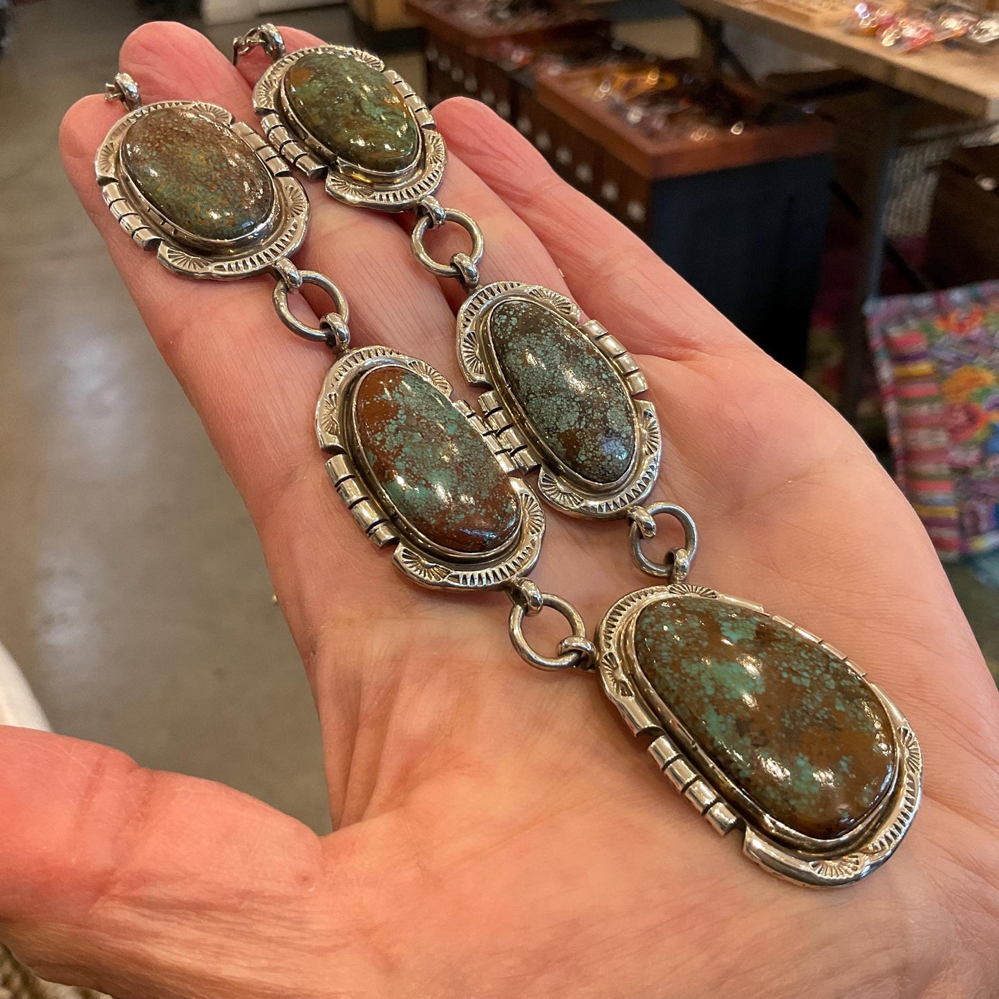 Sterling silver natural roystone turquoise statement necklace