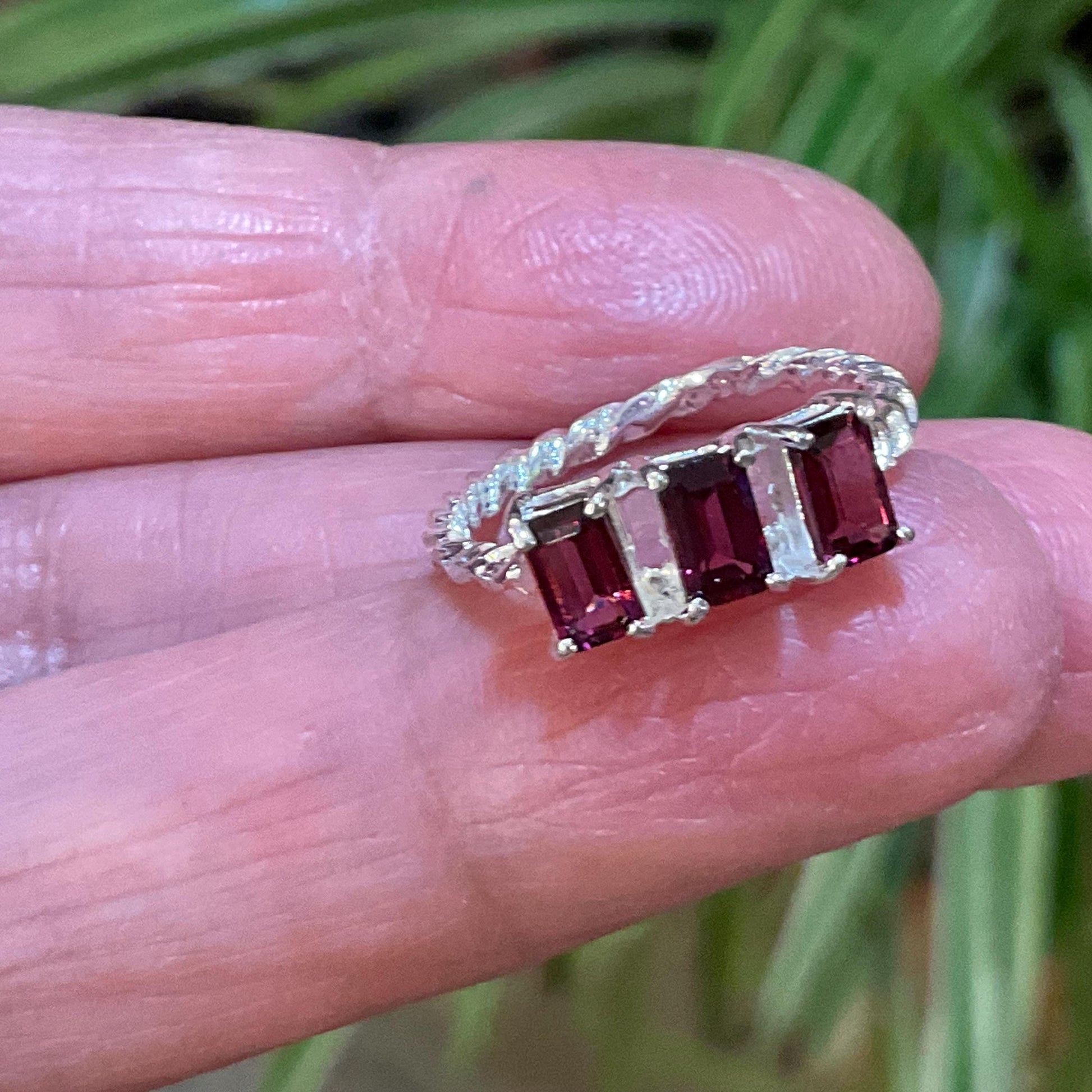 Handmade Sterling silver Natural Rhodolite baguette cut ring 5.5 Colors Of Etnika