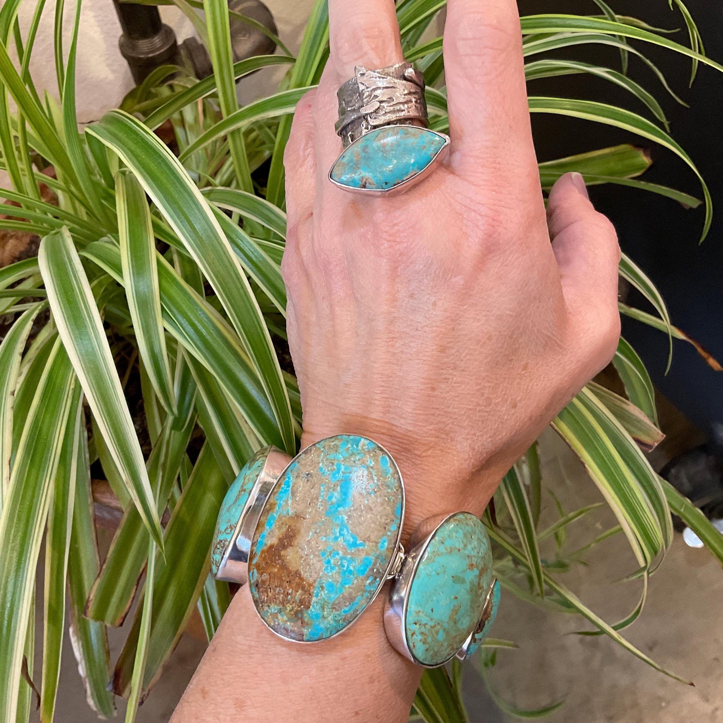 sterling silver natural Turquoise statement  modernist bracelet Colors Of Etnika