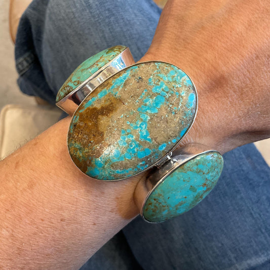 sterling silver natural Turquoise statement  modernist bracelet