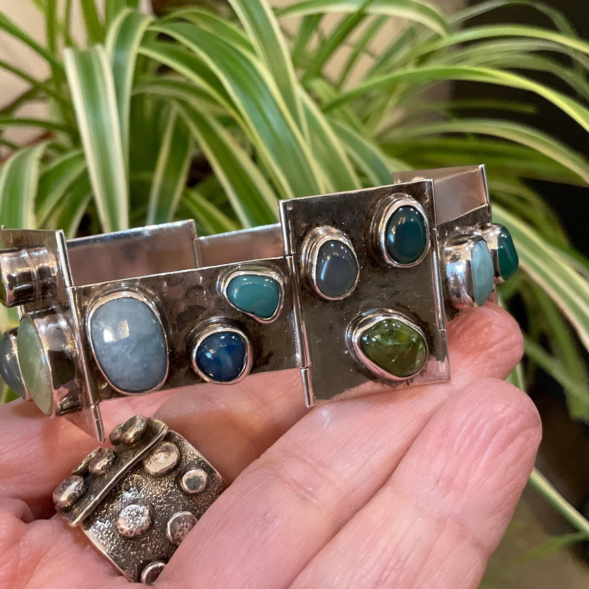 Sterling Silver multi stone larimar jade peridot  Bracelet Vintage Colors Of Etnika