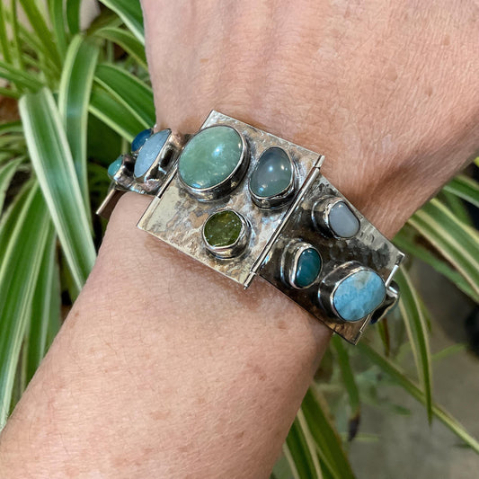 Sterling Silver multi stone larimar jade peridot  Bracelet Vintage