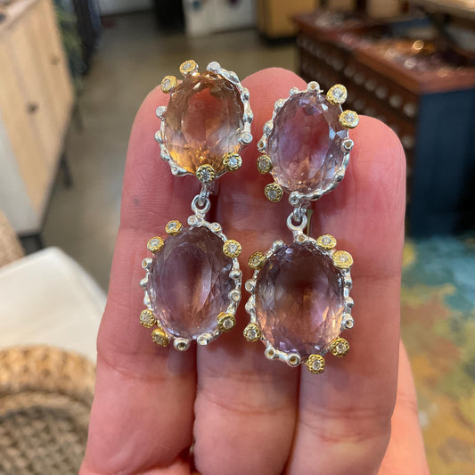 Sterling silver Ametrine artisan dangle heirloom earrings