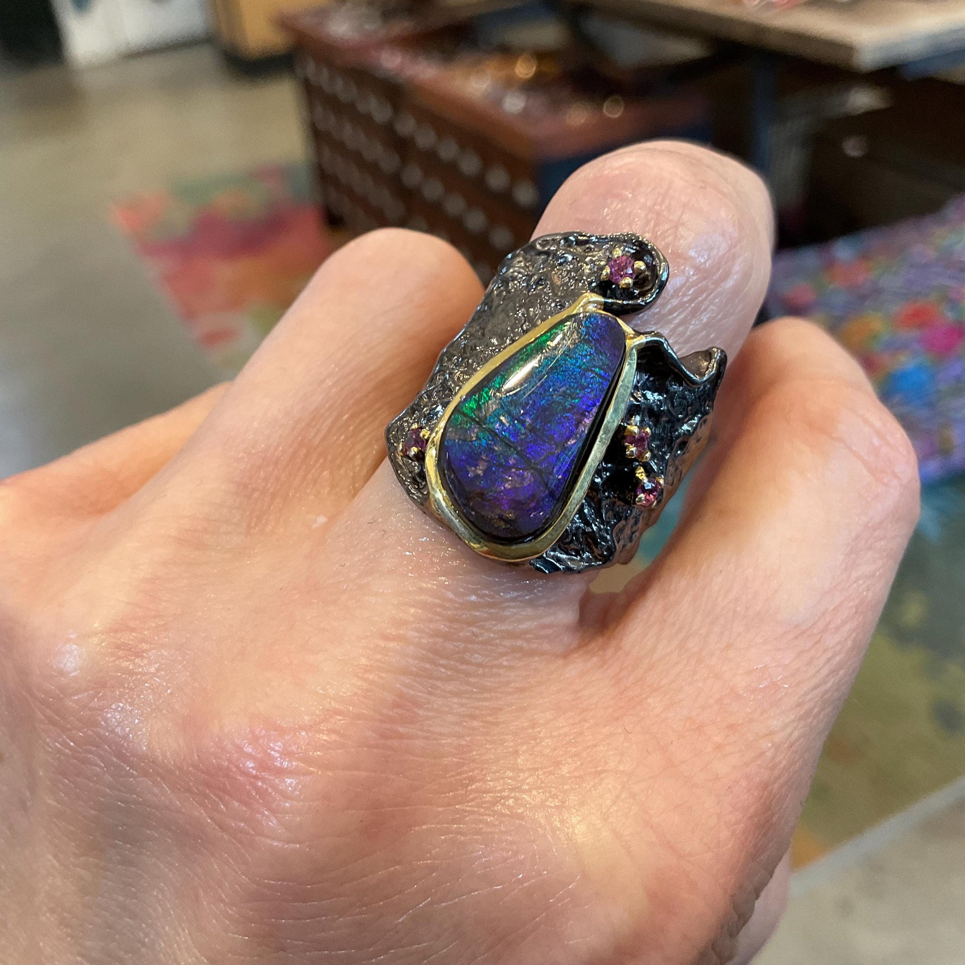 sterling silver natural blue ammolite band Etnika ring 9 Colors Of Etnika
