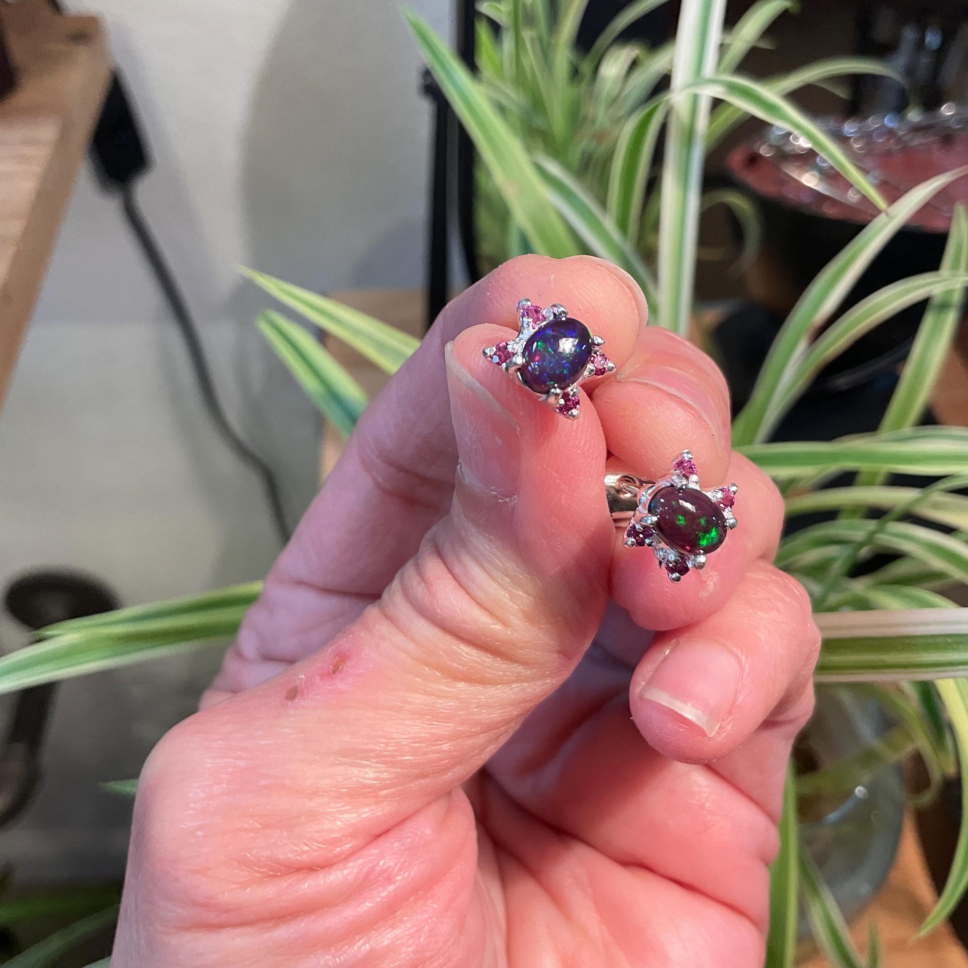 sterling silver natural fire black Stud  earrings Colors Of Etnika