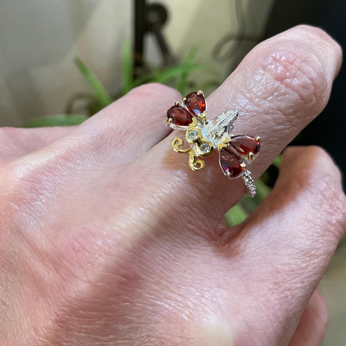 sterling silver band ring red garnet butterfly ring 7 Colors Of Etnika