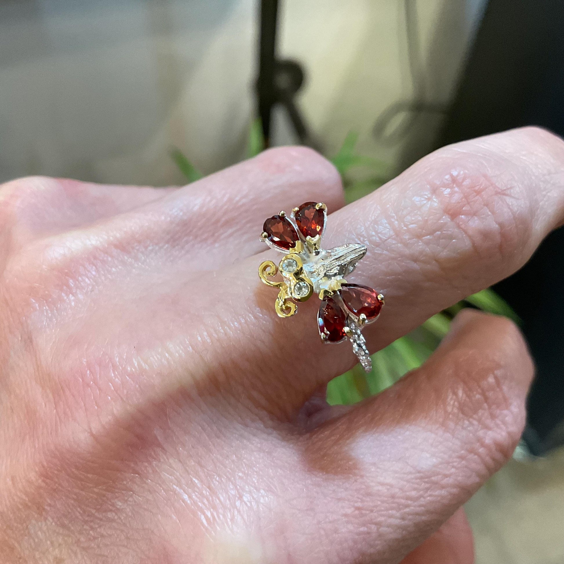 sterling silver band ring red garnet butterfly ring 7 Colors Of Etnika