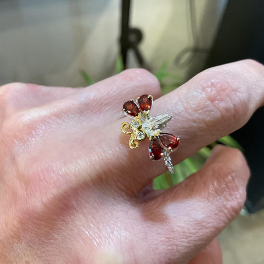sterling silver band ring red garnet butterfly ring 7