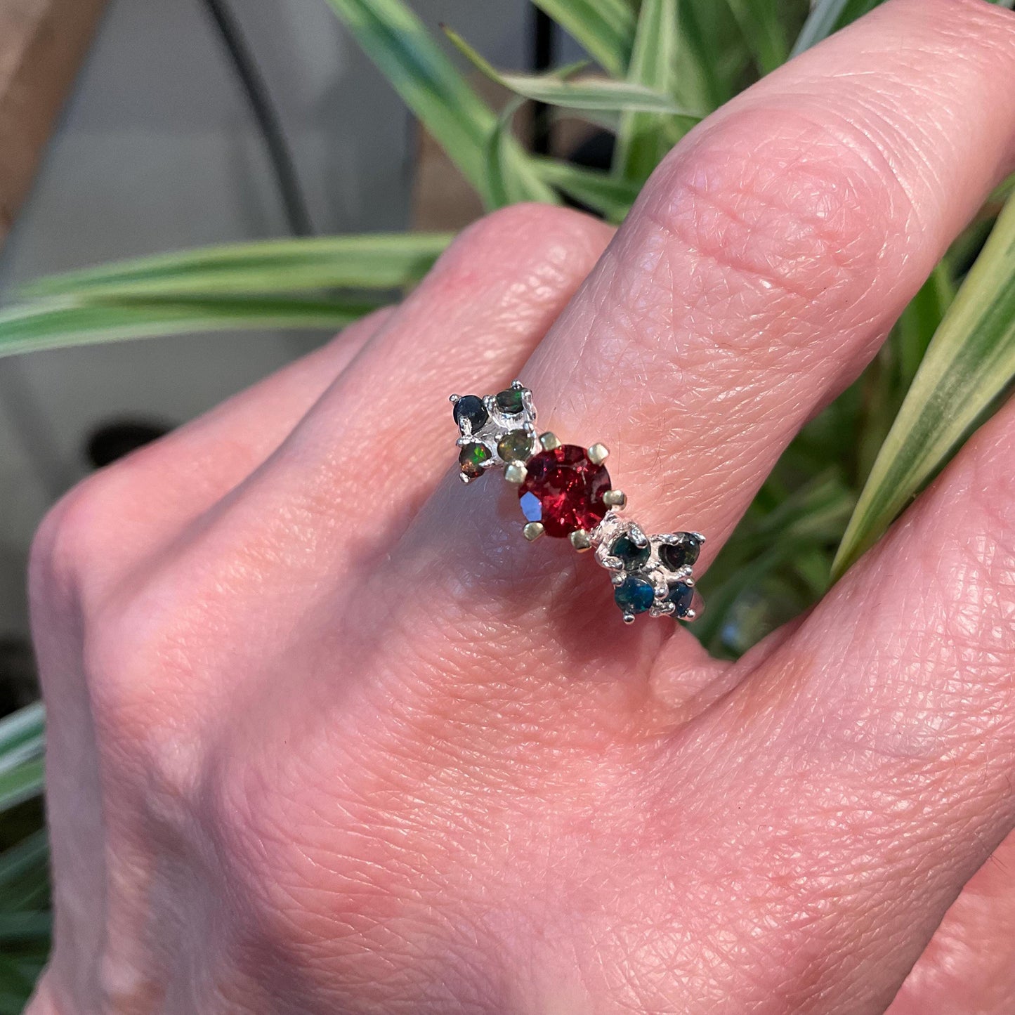 sterling silver red garnet black fire opal  ring 6.5 Colors Of Etnika